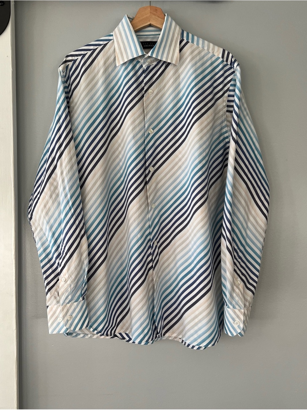 Perry Ellis America Men’s L Cotton Diagonal Stripe Button Up Long Sleeve Shirt